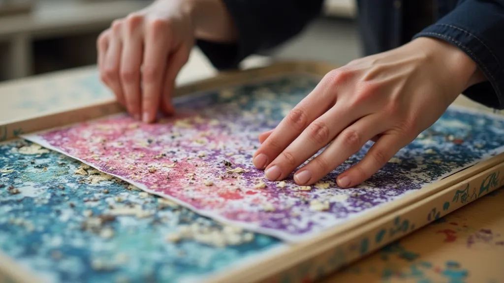 Laying paper onto the marbling tray