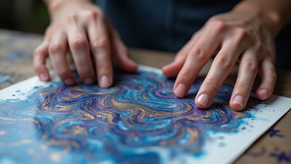 Hands marbling paper